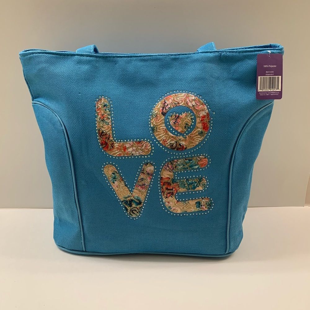 LOVE Tote Bag - Large - Aqua Blue - NWT - Picture 3 of 8